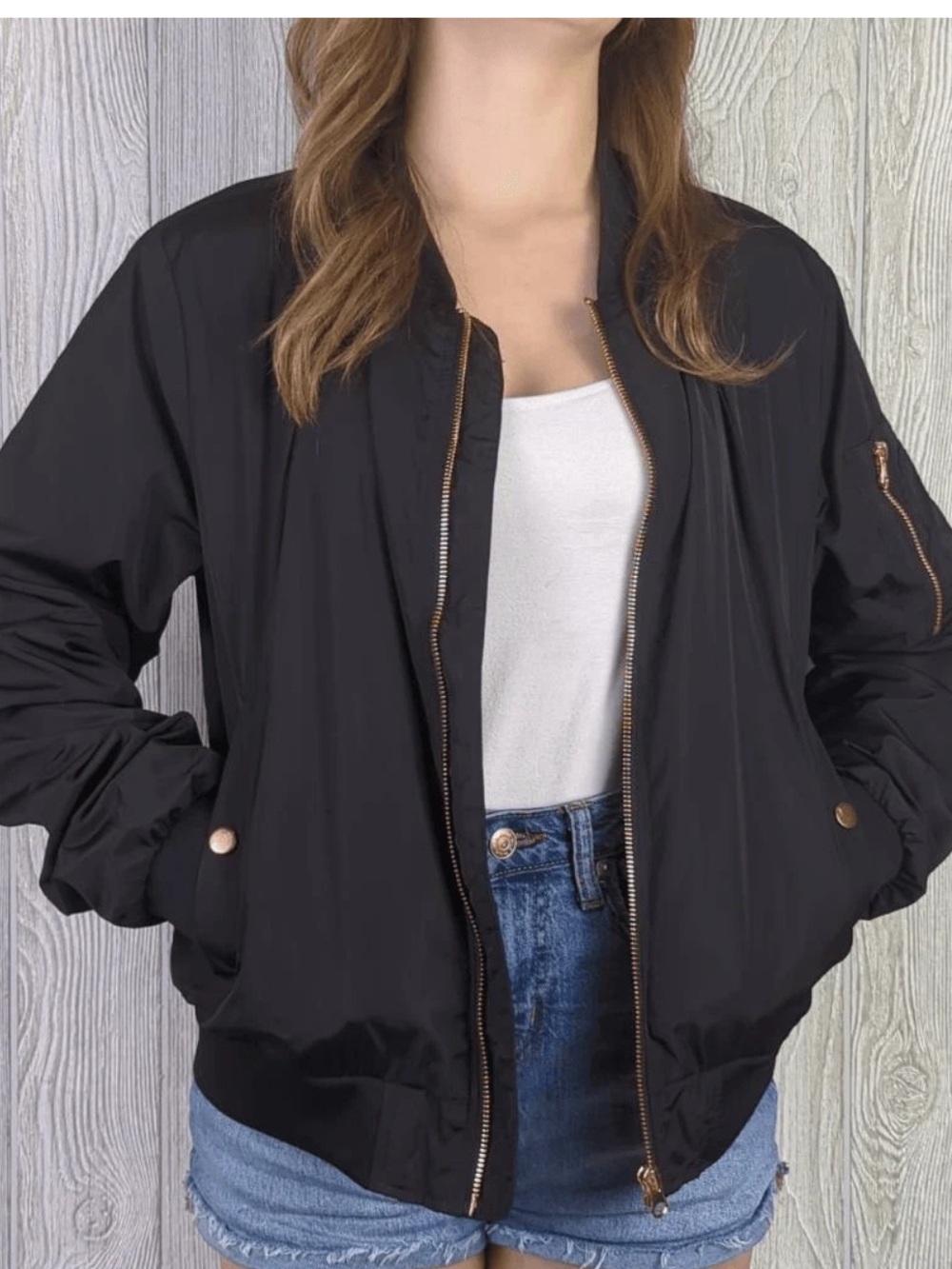 Ci Sono Black Nylon Bomber Jacket size Medium